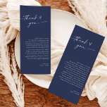 Minimalist Navy Blue Wedding Thank You Note<br><div class="desc">This beautiful Wedding Thank You Note features handwritten calligraphy with a minimalist modern layout - a perfect accent for your wedding or special event. Use this thank you card for any occasion whether it be your wedding, bridal or baby shower, engagement party, retirement party... whatever you'd like! Easily edit *most*...</div>