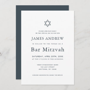 Minimalist Navy Blue & White Bar Mitzvah Invitation
