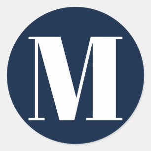 Minimalist navy blue white custom initial number classic round sticker