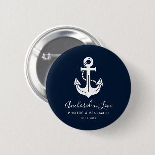 Minimalist Navy Blue & White Custom Name Anchor  6 Cm Round Badge