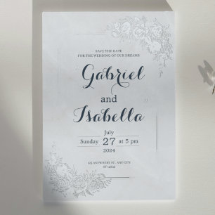 Minimalist Navy Blue White Marble Save The Date 