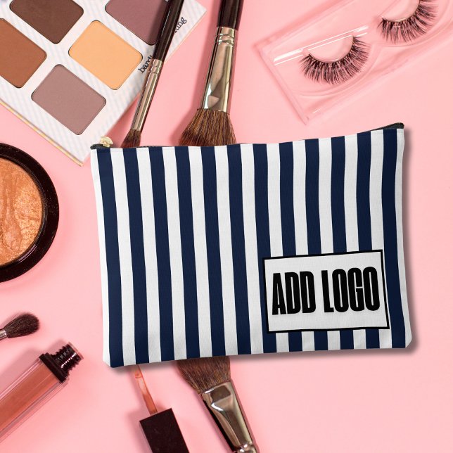Minimalist Navy Blue White Stripes Business Logo  Accessory Pouch (Creator Uploaded)