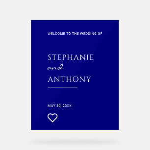 Minimalist Navy Blue with Heart Modern Wedding Acrylic Sign