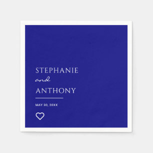 Minimalist Navy Blue with Heart Modern Wedding  Napkin