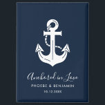Minimalist Navy Custom Name & Date Anchor Wedding Magnet<br><div class="desc">Keep your special day front and centre with these elegant personalised nautical magnets. Featuring a crisp anchor motif and the romantic, flowing script "Anchored in Love, " these magnets are a charming and practical way to share your maritime theme. Each magnet is fully customisable, allowing you to add the names...</div>