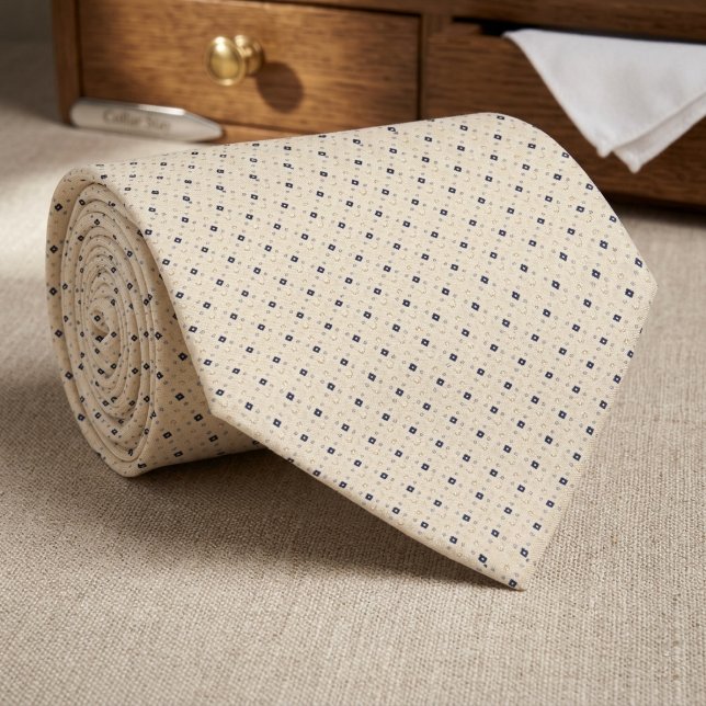 Minimalist Navy Diamond Micro-Pattern on Champagne Tie (Creator Uploaded)