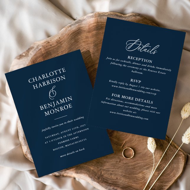Minimalist Navy Double-Sided Wedding Invitation (Creator Uploaded)