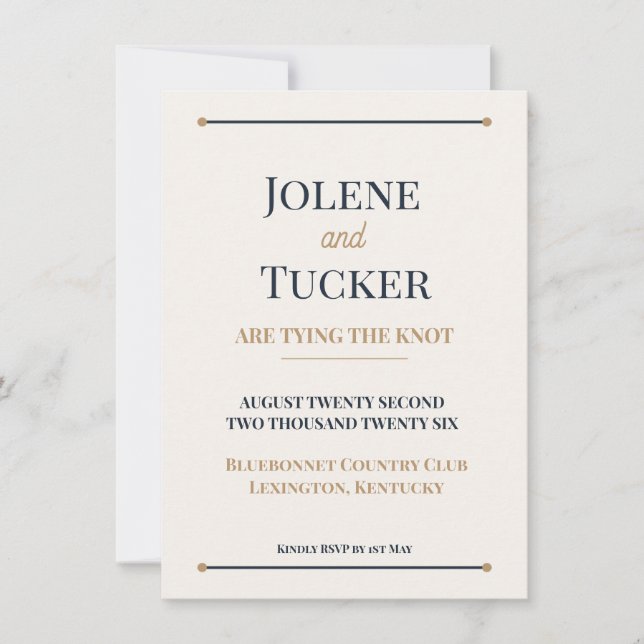 Minimalist Navy Gold Wedding Invitation | Classic  (Front)