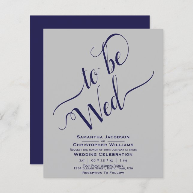Minimalist Navy & Grey BUDGET Wedding Invitation (Front/Back)