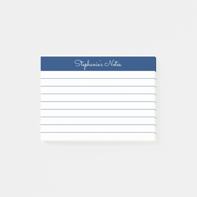Minimalist Navy Lined Personalised Post-it Notes (Front)