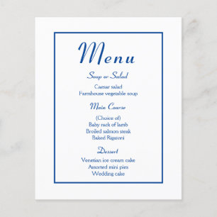 Minimalist Navy Menu Elegant Modern Wedding Party