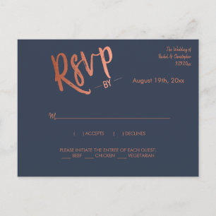 Minimalist Navy Rose Gold Calligraphy Response Postcard