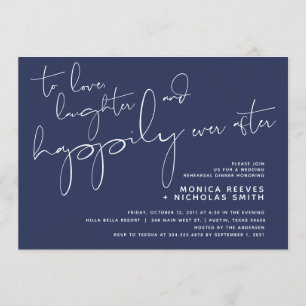 Minimalist Navy Script Wedding Rehearsal Dinner Invitation