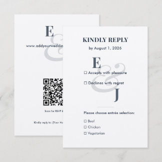 Minimalist Navy Small RSVP Card | QR Code
