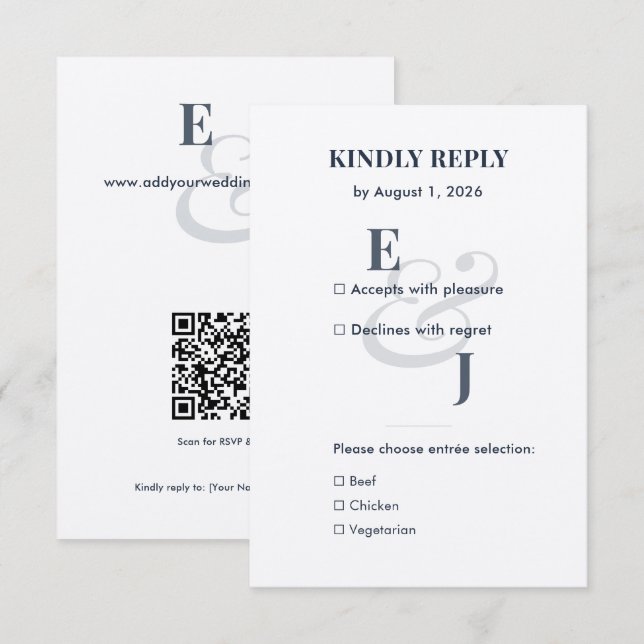 Minimalist Navy Small RSVP Card | QR Code (Front/Back)