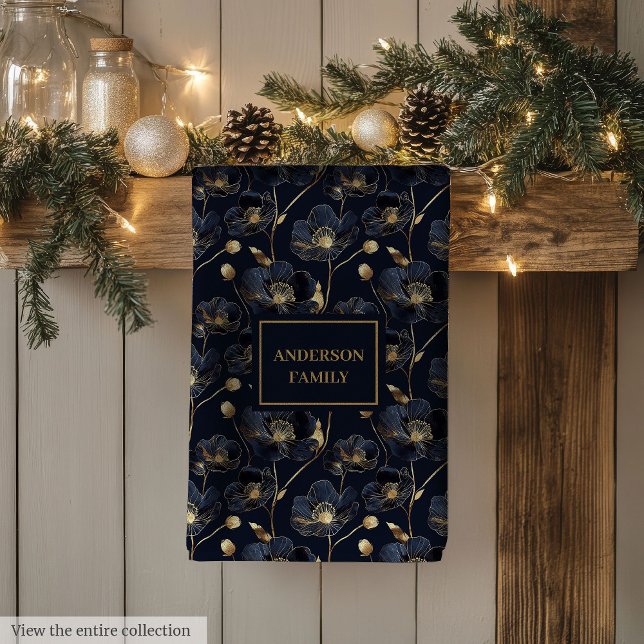 Minimalist Navy Towel Gold Flowers Monogram Touch (Minimalist Navy Towel Gold Flowers Monogram Touch)