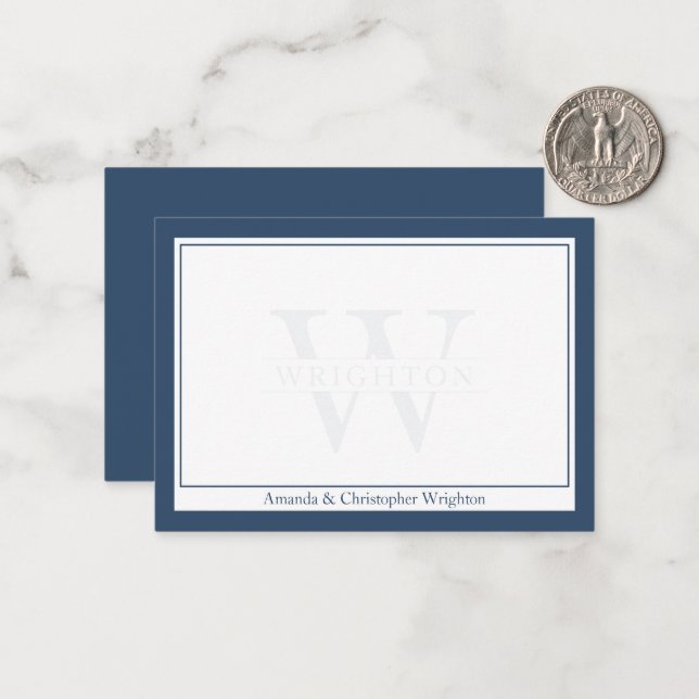 Minimalist Navy Two Border Monogram Couple Card (Front/Back In Situ)