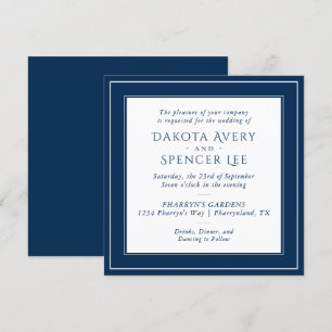 Minimalist Navy Wedding   Simple Elegant White Invitation