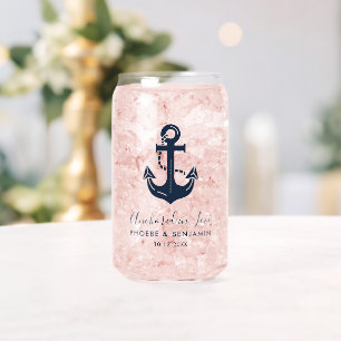Minimalist Navy & White Custom Name Anchor Beer Can Glass