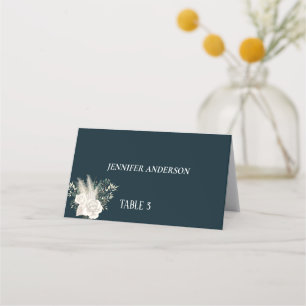 Minimalist Navy White Flower Wedding Place Cards