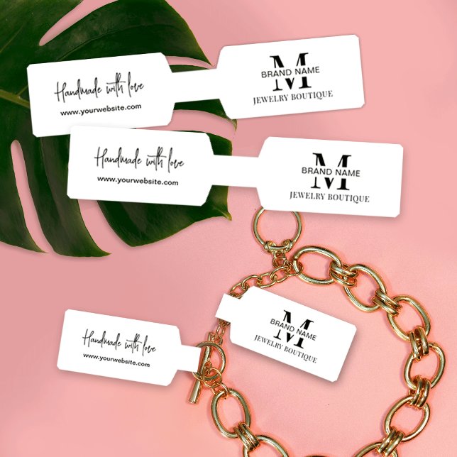 Minimalist Necklace Jewerly Foldover Barbell Label (Fully editable jewelry barbell tags in black and white with space for your logo and website)