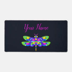 Minimalist Neon Dragonfly Bold Vibrant Desk Mat