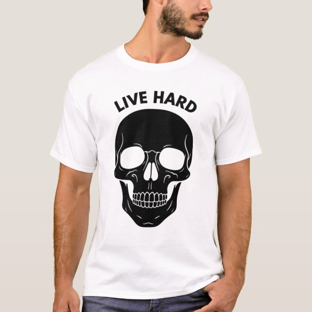 Minimalist Neon Glow Skull T-Shirt – Live Hard (Front)