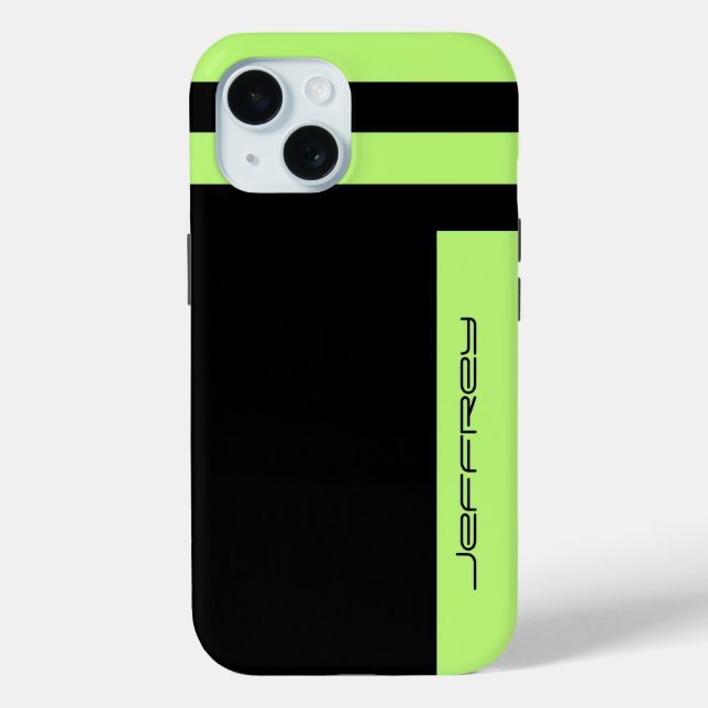 Minimalist Neon Green & Black Simple Modern Stripe Case-Mate iPhone Case (Back)