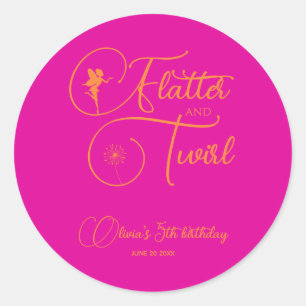 Minimalist Neon Pink Fairy Birthday  Classic Round Sticker