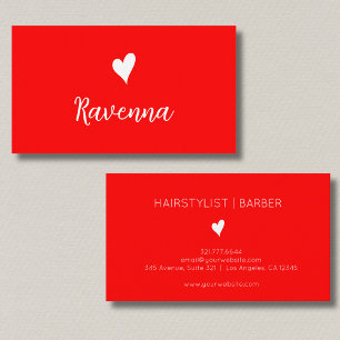 Minimalist Neon Red White Heart Barber Name Business Card
