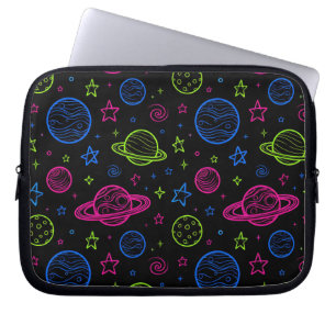 Minimalist Neon Space & Planets Night Sky Pattern Laptop Sleeve
