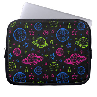 Minimalist Neon Space & Planets Night Sky Pattern Laptop Sleeve