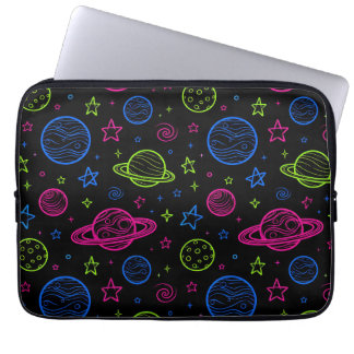 Minimalist Neon Space & Planets Night Sky Pattern Laptop Sleeve