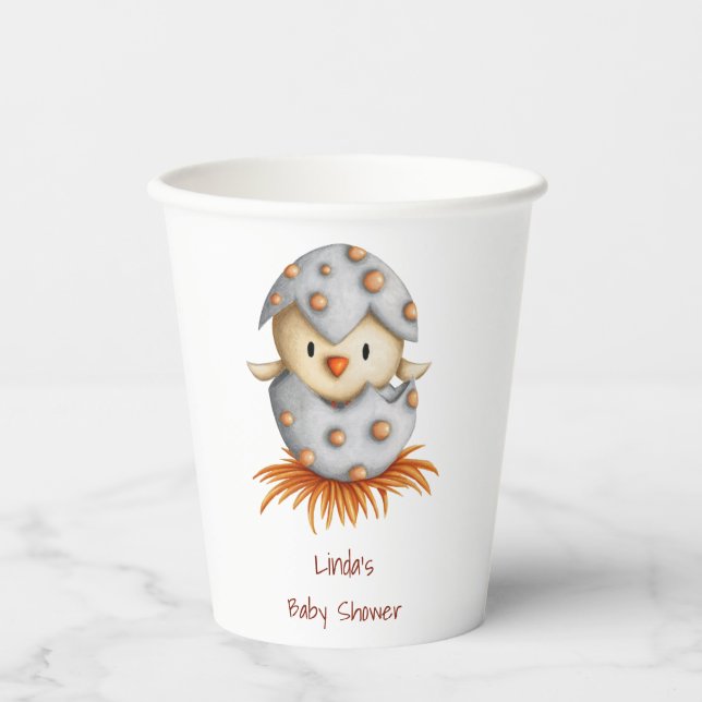 Minimalist Neutral Baby Bird Hatching Baby Shower Paper Cups (Front)