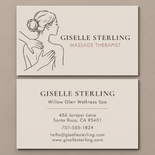 Minimalist Neutral Beige Massage Therapist Business Card