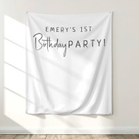 Minimalist Neutral Birthday Party Name Backdrop