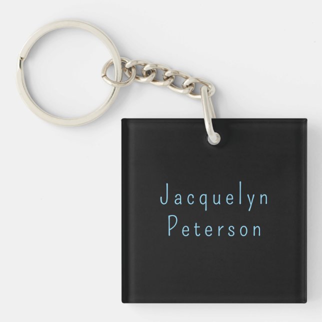Minimalist Neutral Black Blue Elegant Modern Name Key Ring (Front)