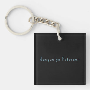 Minimalist Neutral Black Blue Elegant Modern Name Key Ring