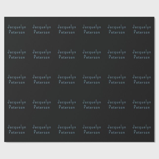 Minimalist Neutral Black Blue Elegant Modern Name Wrapping Paper (Flat)