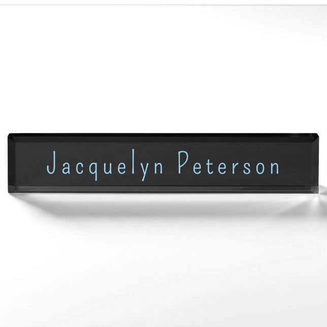 Minimalist Neutral Black Blue Elegant Modern Nameplate (Front)