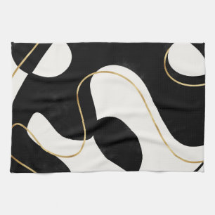 Minimalist Neutral Black Gold Abstract Tea Towel