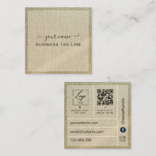   Minimalist Neutral Branding Qr Code Beige Linen  Square Business Card