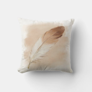 Minimalist Neutral Brown Paint Stroke Single Feath Cushion