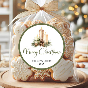 Minimalist Neutral Christmas Tree Personalized  Classic Round Sticker