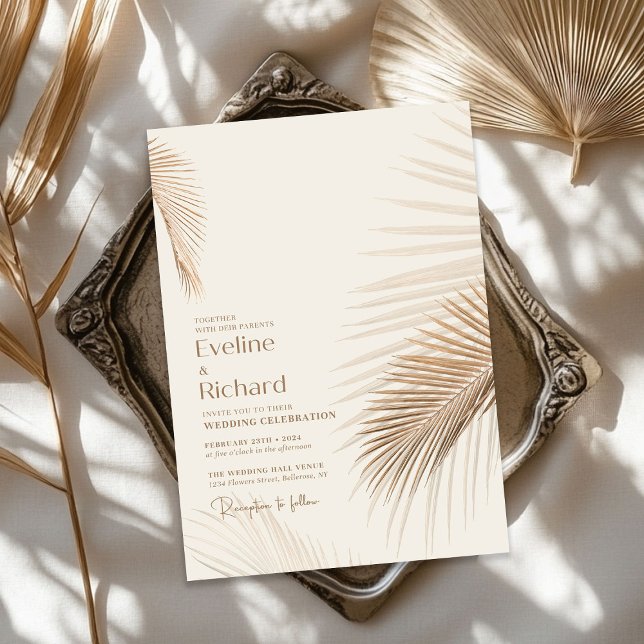 Minimalist neutral earthy tropical dried leaves invitation (Minimalist neutral earthy tropical dried leaves invitation)