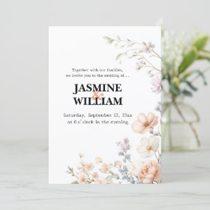 🤍 Minimalist Neutral Floral Wedding Invitation 🌸
