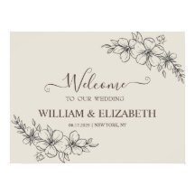 Minimalist Neutral Floral Wedding Welcome Sign