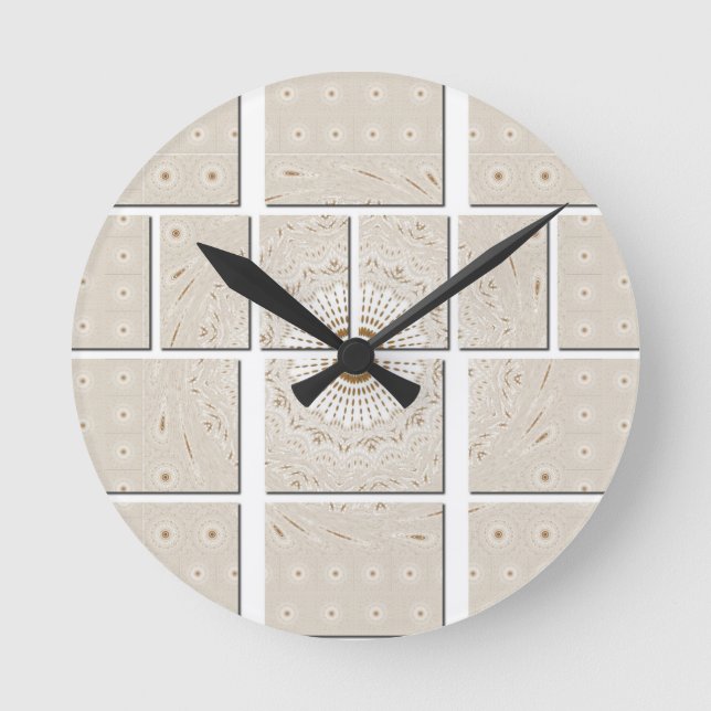 Minimalist Neutral Geometric Beige Tonal Design Round Clock (Front)