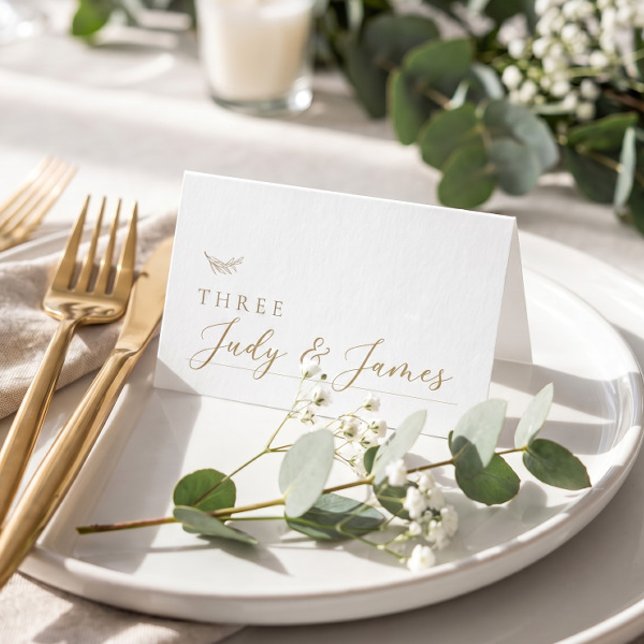 Minimalist Neutral Gold White Wedding Table Place Card (Creator Uploaded)