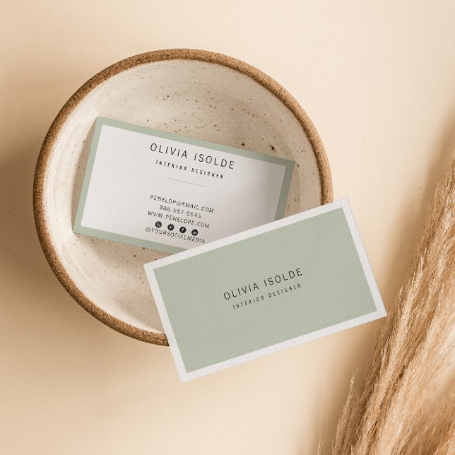 Minimalist Neutral Green Modern Boho Trendy Unique Business Card (Creator Uploaded)